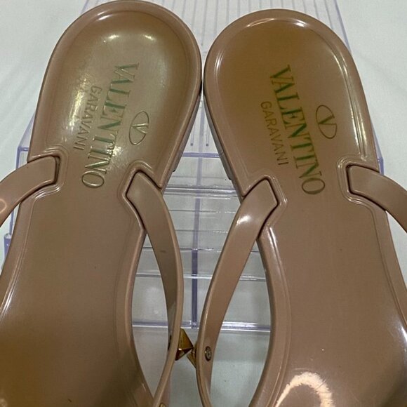 Valentino Garavani Rockstud Bow Jelly Thong Flip Flop Sandals Nude Beige 39 - Picture 7 of 15